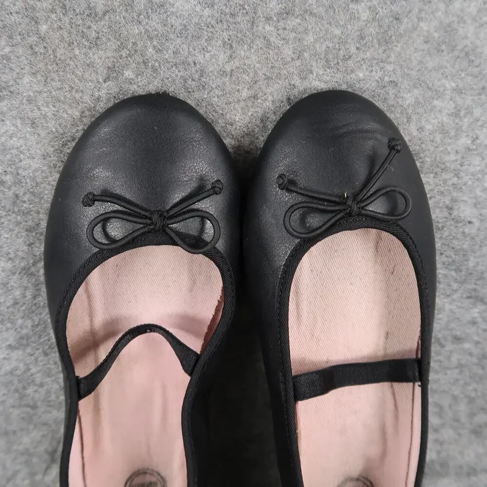 Wonder Nation Shoes Girls 2 Ballet Flats Elastic Strap Black Bow Slip On Kids